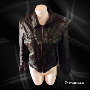 Women's Zip up Leather Jacket by Phase Two